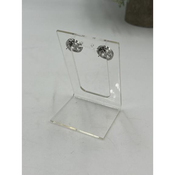 TORY BURCH Designer Silver Miller Round Circle Cut Out "T" Logo Stud Earrings - Picture 9 of 12